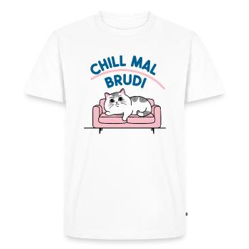 Chill out Brudi Cat - Men's Premium Organic T-Shirt - white - Front - Nico (187cm)