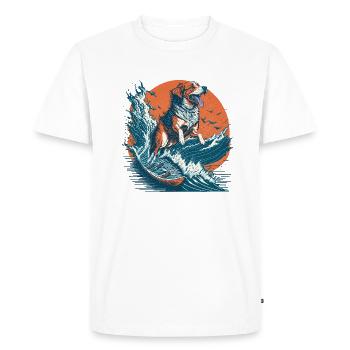 Surf Dog: L’illustration de la vague rétro - T-shirt Premium bio Homme - blanc - Devant - Nico (187cm)