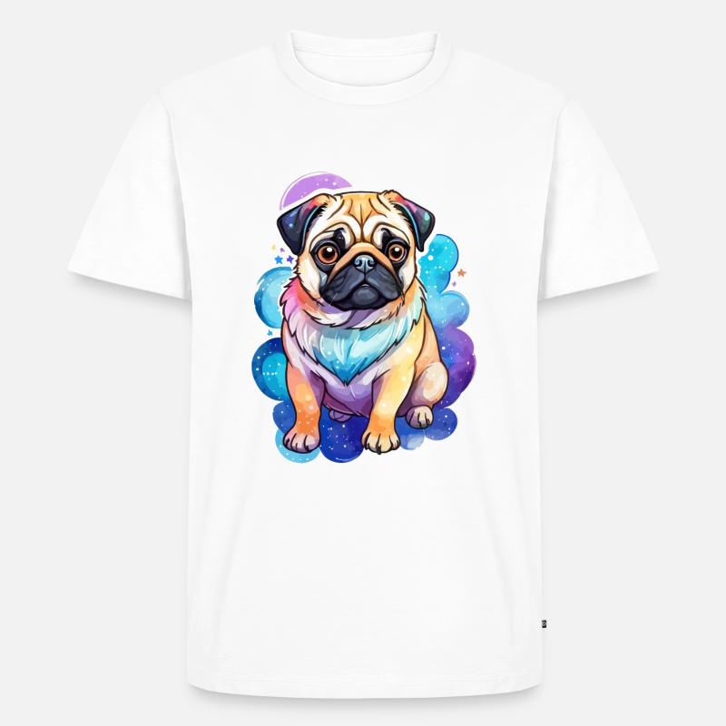 Mops Wasserfarben - Männer Premium Bio T-Shirt - Weiß