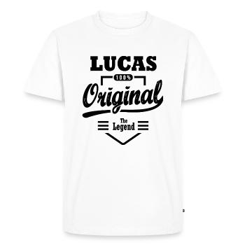 prénom LUCAS cadeau anniversaire personnalisé noel - T-shirt Premium bio Homme - blanc - Devant - Nico (187cm)