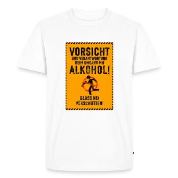 Vorsicht! Nix verschütten! - Männer Premium Bio T-Shirt - Weiß - Vorne - Nico (187cm)