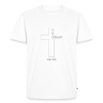 Conception chrétienne - C'est fini - Verset de Jean 19 - T-shirt Premium bio Homme - blanc - Devant - Nico (187cm)