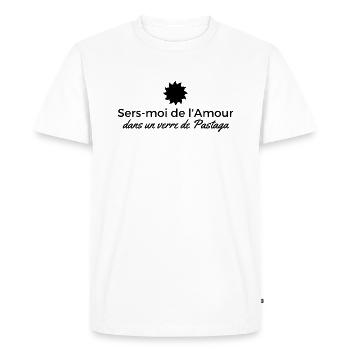Sers moi de l'amour dans un verre de pastaga - T-shirt Premium bio Homme - blanc - Devant - Nico (187cm)