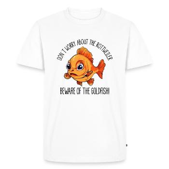 Attention aux poissons rouges ! Attention aux poissons rouges - T-shirt Premium bio Homme - blanc - Devant - Nico (187cm)