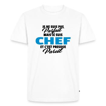 Pas parfait mais chef - T-shirt Premium bio Homme - blanc - Devant - Nico (187cm)