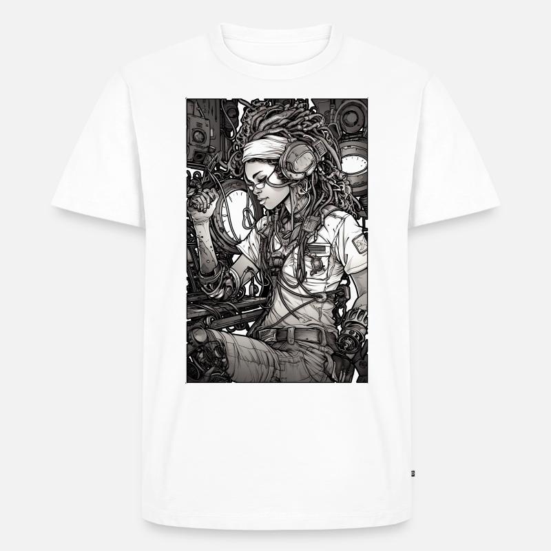 Tech-Mädchen, schwarz und weiß, , Digital - Männer Premium Bio T-Shirt - Weiß