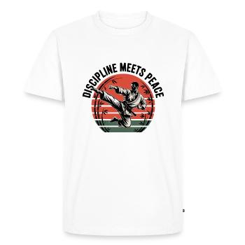 La discipline rencontre la paix - T-shirt Premium bio Homme - blanc - Devant - Nico (187cm)