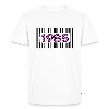 1985 birthday barcode pink leopard retro party - Men's Premium Organic T-Shirt - white - Front - Nico (187cm)