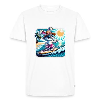 Funny bunny on surfboard in sunshine - Men's Premium Organic T-Shirt - white - Front - Nico (187cm)