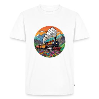 Nostalgic Railway Train of Smoking Locomotive - Men's Premium Organic T-Shirt - white - Front - Nico (187cm)