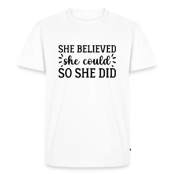 She Believed - T-shirt Premium bio Homme - blanc - Devant - Nico (187cm)