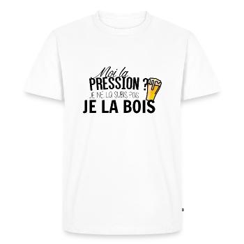 Moi la pression je la subis pas je la bois - T-shirt Premium bio Homme - blanc - Devant - Nico (187cm)