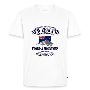 New Zealand - Mountains & Flag - T-shirt Premium bio Homme - blanc - Devant - Nico (187cm)