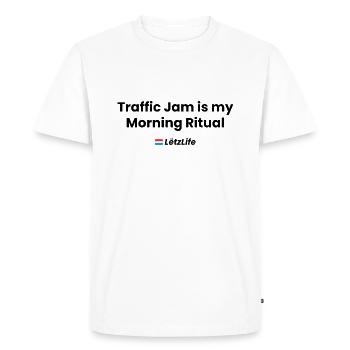 Embouteillage: mon rituel du matin - Letz Life - T-shirt Premium bio Homme - blanc - Devant - Nico (187cm)