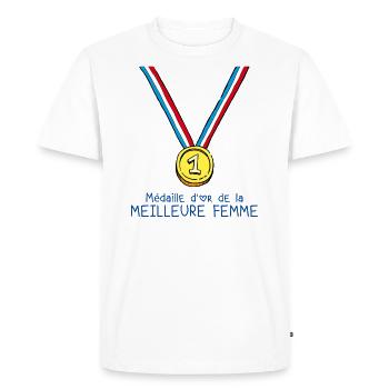 T-shirt Médaille d'or de la meilleure femme - T-shirt Premium bio Homme - blanc - Devant - Nico (187cm)