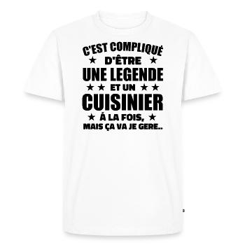 Légende et Cuisinier Idée Cadeau Cuisinier - T-shirt Premium bio Homme - blanc - Devant - Nico (187cm)
