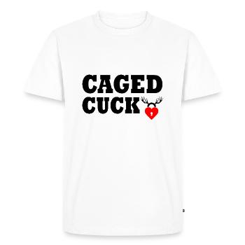 Cuckold caged cuck - T-shirt Premium bio Homme - blanc - Devant - Nico (187cm)