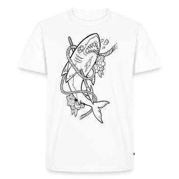 Old School Haifisch schwarz - Männer Premium Bio T-Shirt - Weiß - Vorne - Nico (187cm)