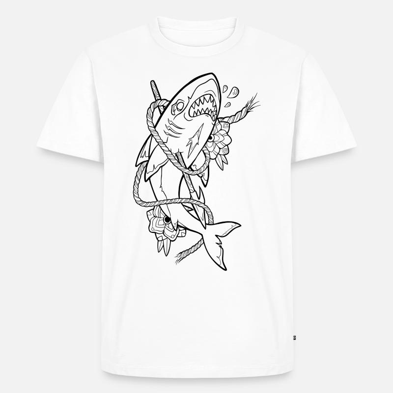 Old School Haifisch schwarz - Männer Premium Bio T-Shirt - Weiß