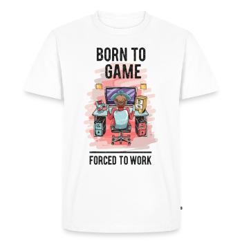 Né pour jouer forcé de travailler - T-shirt Premium bio Homme - blanc - Devant - Nico (187cm)
