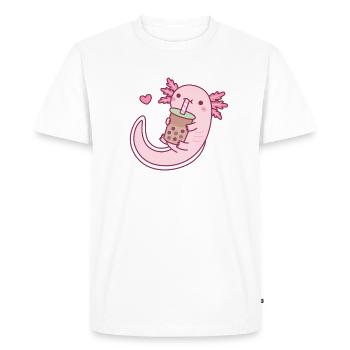 Mignon Axolotl aime boire du thé à bulles - T-shirt Premium bio Homme - blanc - Devant - Nico (187cm)