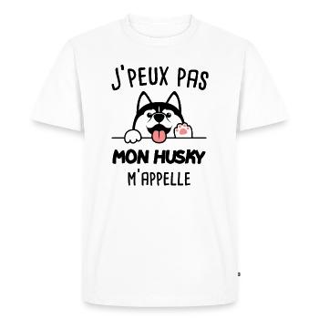 J'peux pas mon husky m'appelle husky sibérien - T-shirt Premium bio Homme - blanc - Devant - Nico (187cm)
