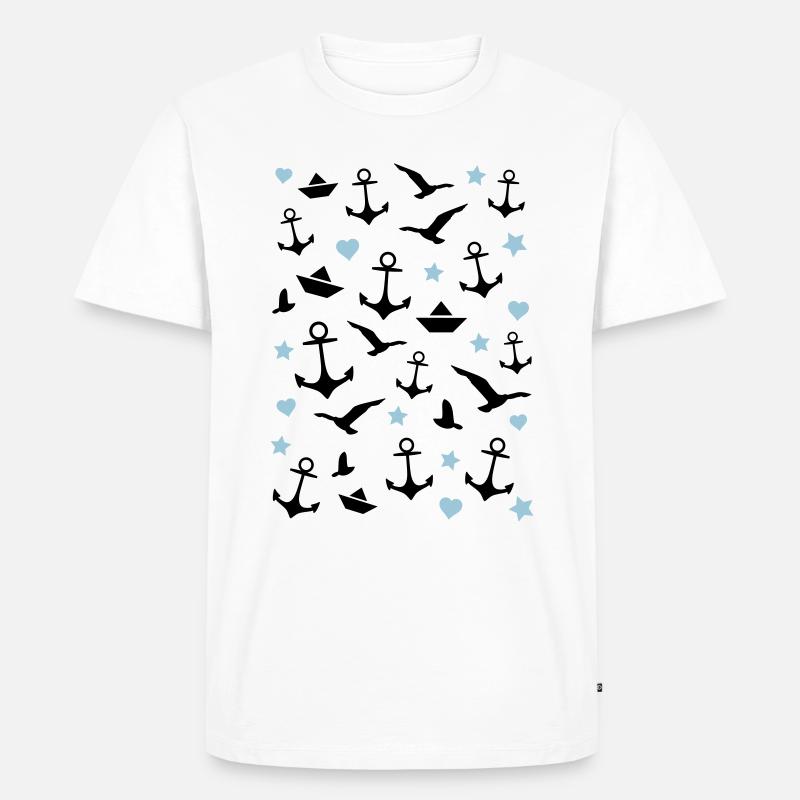 Maritimes Muster Anker Sommer - Männer Premium Bio T-Shirt - Weiß