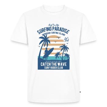 Surf, Paradis, île, Hawaï, vagues, surfeur surf - T-shirt Premium bio Homme - blanc - Devant - Nico (187cm)