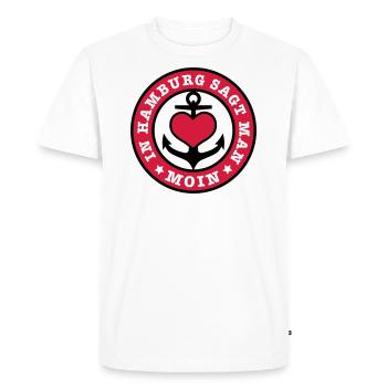 A Hambourg, ils disent MOIN / ancre / bas-allemand - T-shirt Premium bio Homme - blanc - Devant - Nico (187cm)