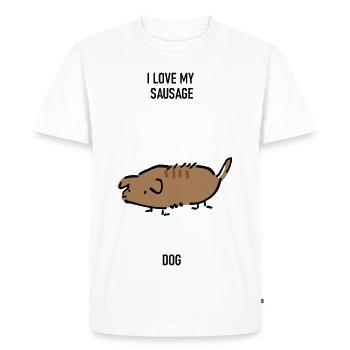 funny hilarious dog sausage fat  - Men's Premium Organic T-Shirt - white - Front - Nico (187cm)