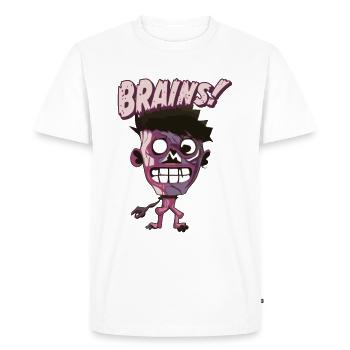 Brains - Funny Zombie Saying - Men's Premium Organic T-Shirt - white - Front - Nico (187cm)