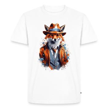 Renard avec chapeau - T-shirt Premium bio Homme - blanc - Devant - Nico (187cm)
