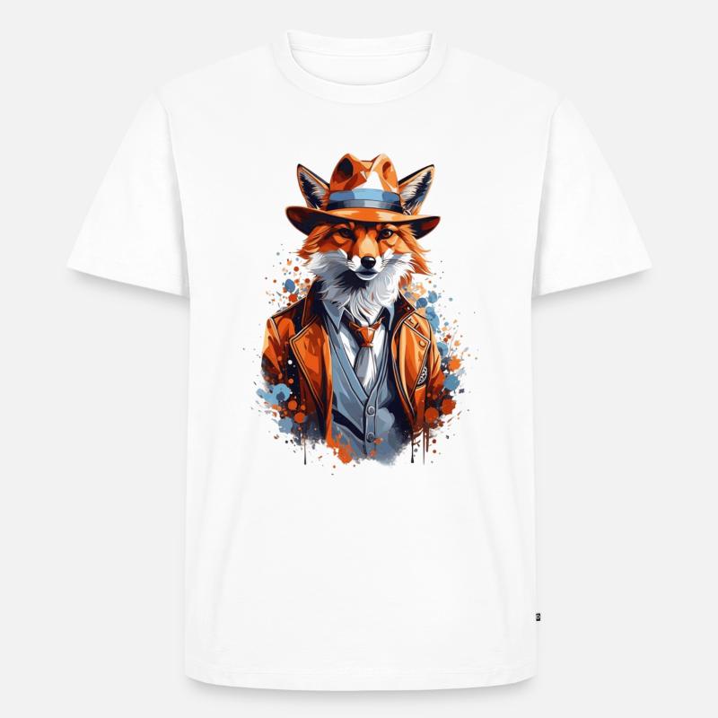 Fuchs mit Hut - Männer Premium Bio T-Shirt - Weiß
