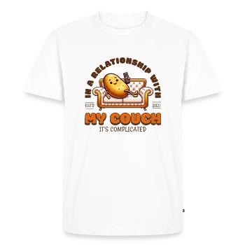 Dans une relation avec mon canapé - - T-shirt Premium bio Homme - blanc - Devant - Nico (187cm)