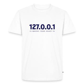 Home is 127.0.0.1 – Coding Spirit - Men's Premium Organic T-Shirt - white - Front - Nico (187cm)