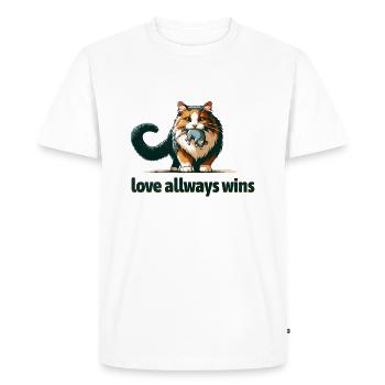 L’amour gagne toujours – Tendre étreinte féline - T-shirt Premium bio Homme - blanc - Devant - Nico (187cm)