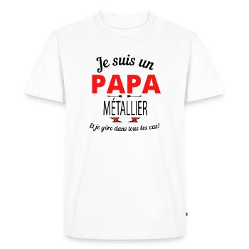 Papa MÉTALLIER - T-shirt Premium bio Homme - blanc - Devant - Nico (187cm)