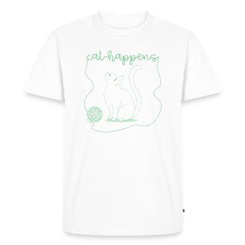Cat Happens Green Version - Men's Premium Organic T-Shirt - white - Front - Nico (187cm)