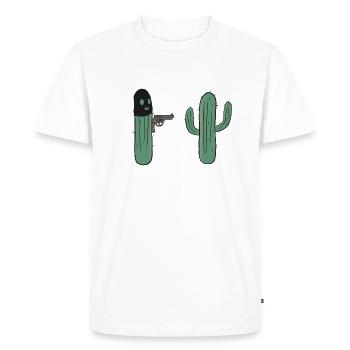 Drôle de cactus, les mains en l’air. Cactus avec pistolet. - T-shirt Premium bio Homme - blanc - Devant - Nico (187cm)