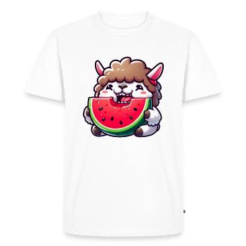 Drôle de lama mouton agneau avec pastèque dessin animé - T-shirt Premium bio Homme - blanc - Devant - Nico (187cm)