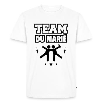 Team du marié,, enterrement de vie de garçon,EVG - T-shirt Premium bio Homme - blanc - Devant - Nico (187cm)
