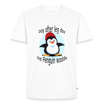 Penguin après le jour des pingouins après une courte séance d'entraînement - T-shirt Premium bio Homme - blanc - Devant - Nico (187cm)
