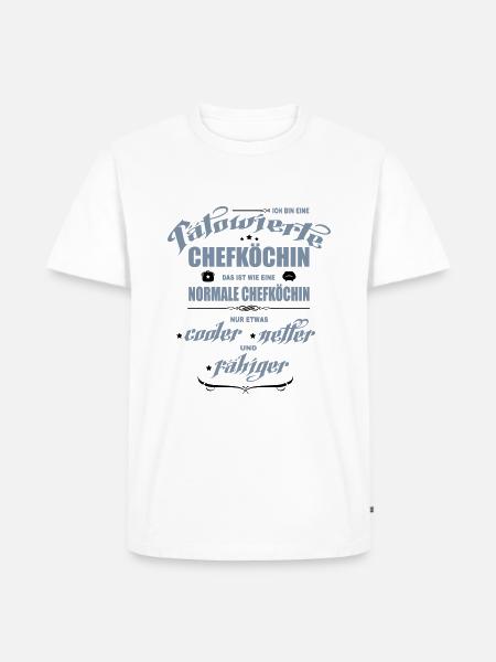 Chefköchin mit Tattoos. Tätowierte Köchin. - Männer Premium Bio T-Shirt - Weiß
