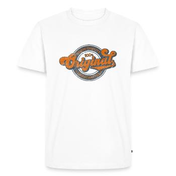 Original denim quality retro vintage blue orange - Men's Premium Organic T-Shirt - white - Front - Nico (187cm)