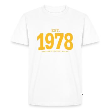 HNE. 1978 Nineteen Seventy Eight - T-shirt Premium bio Homme - blanc - Devant - Nico (187cm)