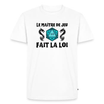 Maître du jeu de rôle donjons D20 M J dragons JDR - T-shirt Premium bio Homme - blanc - Devant - Nico (187cm)
