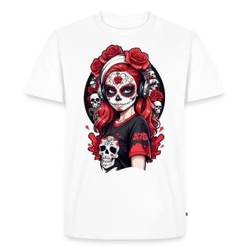 Sugar Skull Girl with Red Hair and White Headband - Men's Premium Organic T-Shirt - white - Front - Nico (187cm)