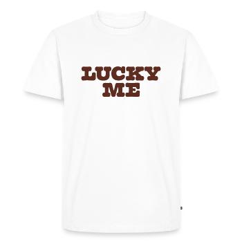 Lucky Me – Retro Y2K Vibes – Marron - T-shirt Premium bio Homme - blanc - Devant - Nico (187cm)