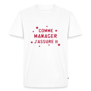 Patron / Chef / Manager / Société / Patronne - T-shirt Premium bio Homme - blanc - Devant - Nico (187cm)