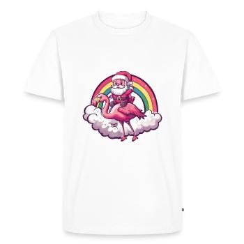 Flamant rose Père Noël Arc-en-ciel - T-shirt Premium bio Homme - blanc - Devant - Nico (187cm)